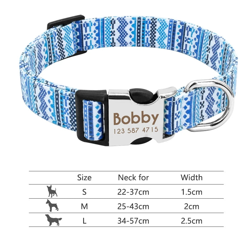 Personalized Adjustable Nylon Dog Collar with Name Buckle