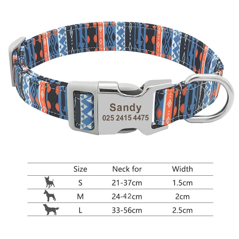 Personalized Adjustable Nylon Dog Collar with Name Buckle