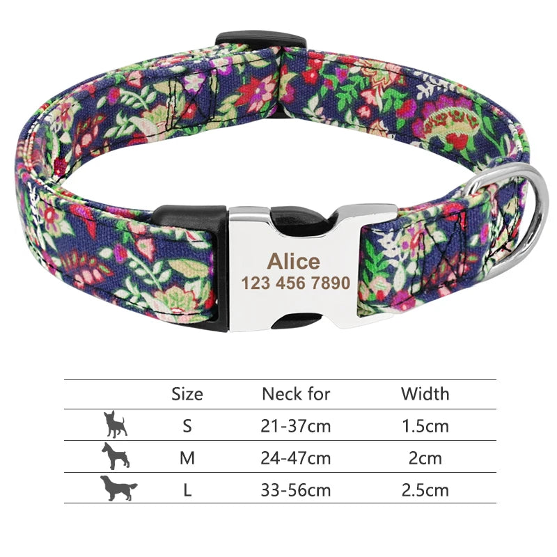 Personalized Adjustable Nylon Dog Collar with Name Buckle
