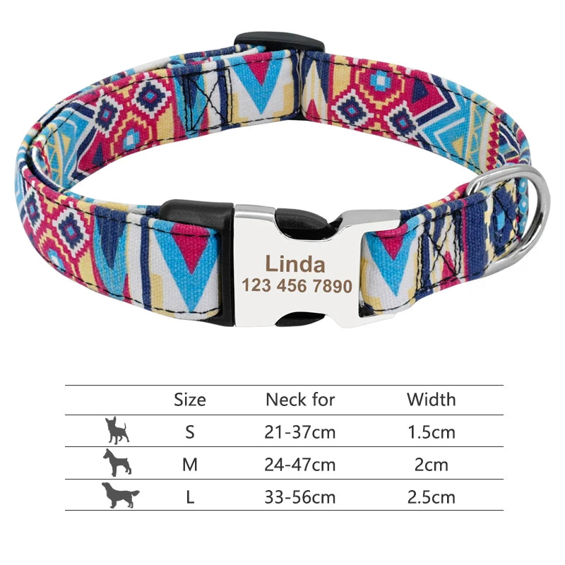 Personalized Adjustable Nylon Dog Collar with Name Buckle