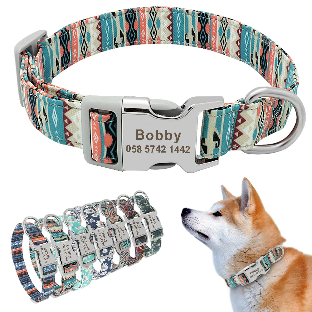 Personalized Adjustable Nylon Dog Collar with Name Buckle