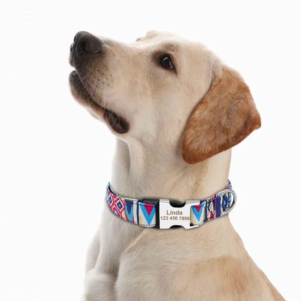 Personalized Adjustable Nylon Dog Collar with Name Buckle