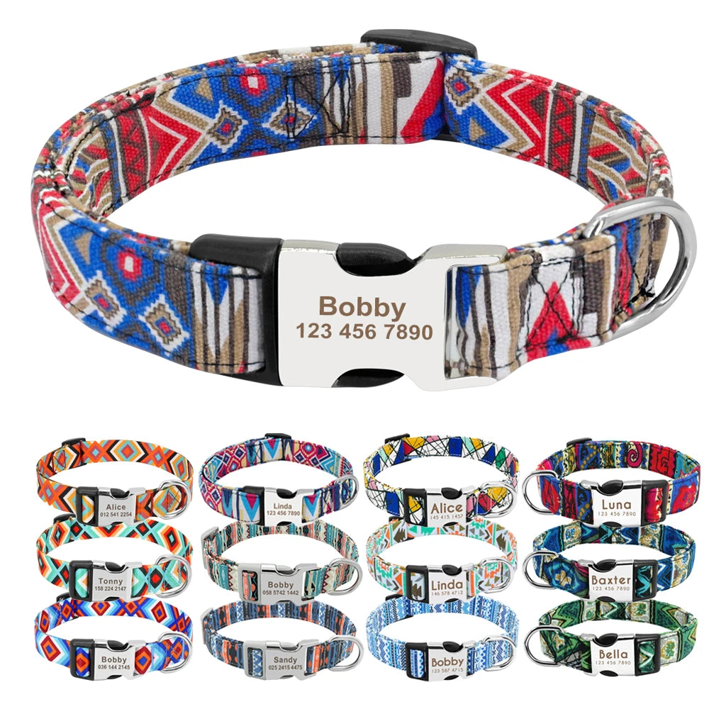 Personalized Adjustable Nylon Dog Collar with Name Buckle