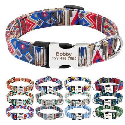 Personalized Adjustable Nylon Dog Collar with Name Buckle