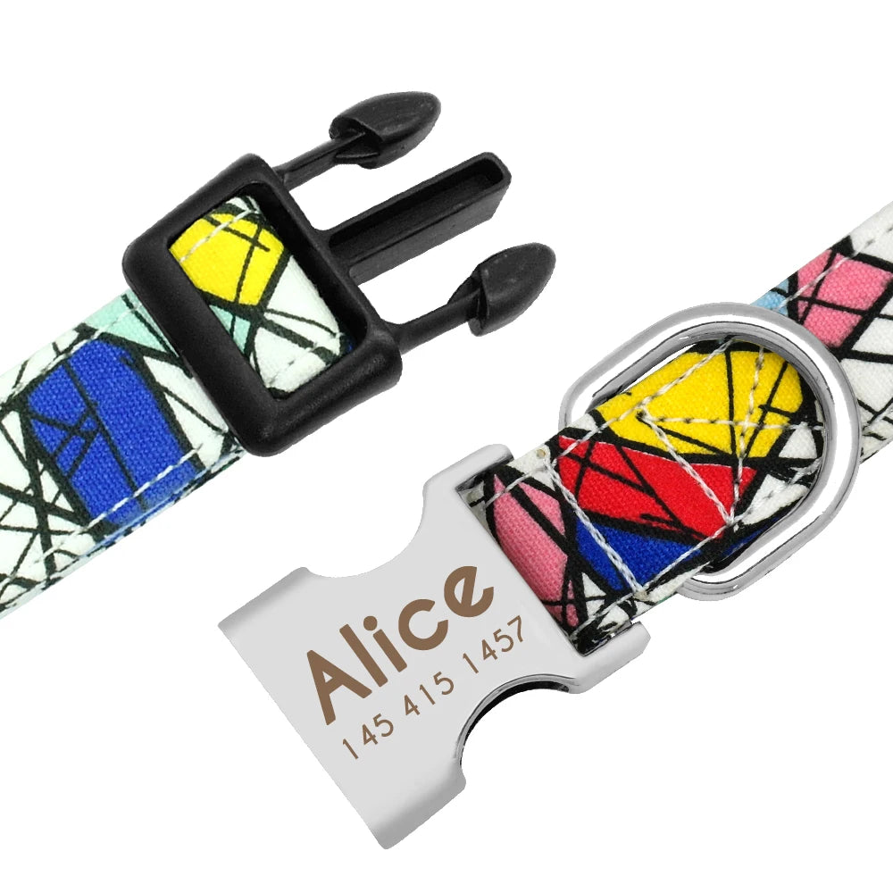 Personalized Adjustable Nylon Dog Collar with Name Buckle