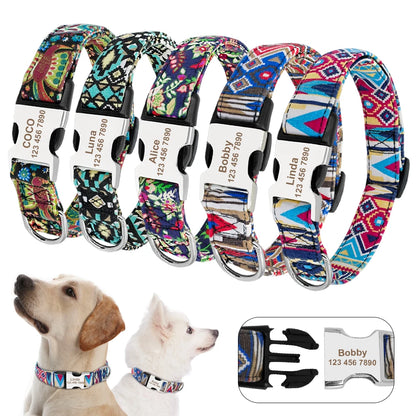 Personalized Adjustable Nylon Dog Collar with Name Buckle