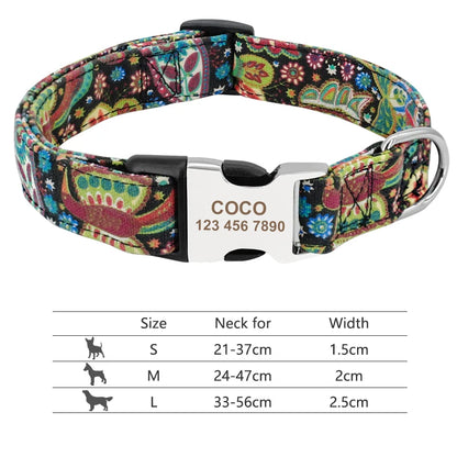 Personalized Adjustable Nylon Dog Collar with Name Buckle