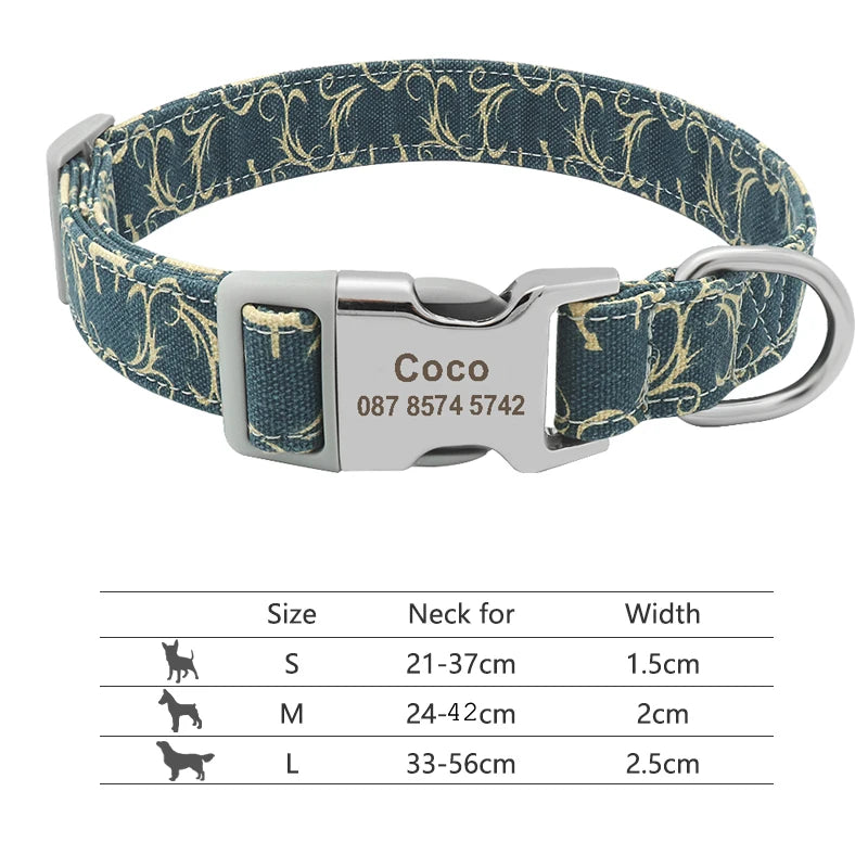 Personalized Adjustable Nylon Dog Collar with Name Buckle