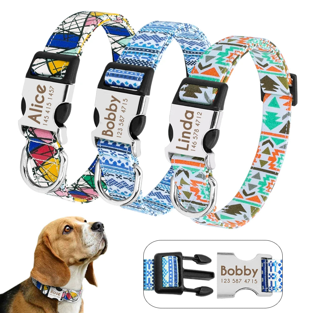 Personalized Adjustable Nylon Dog Collar with Name Buckle