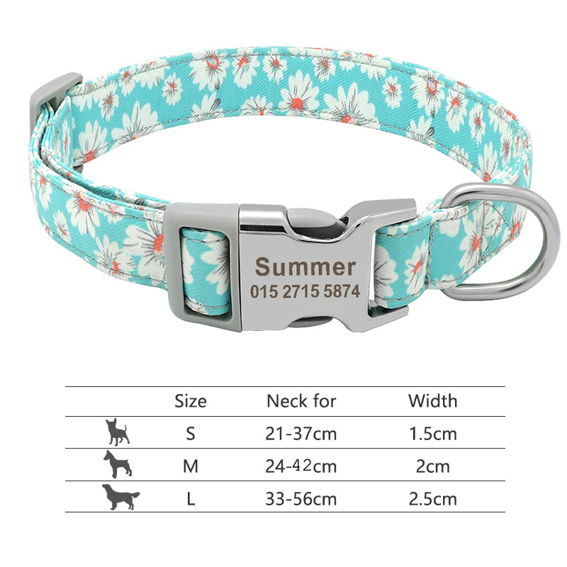 Personalized Adjustable Nylon Dog Collar with Name Buckle