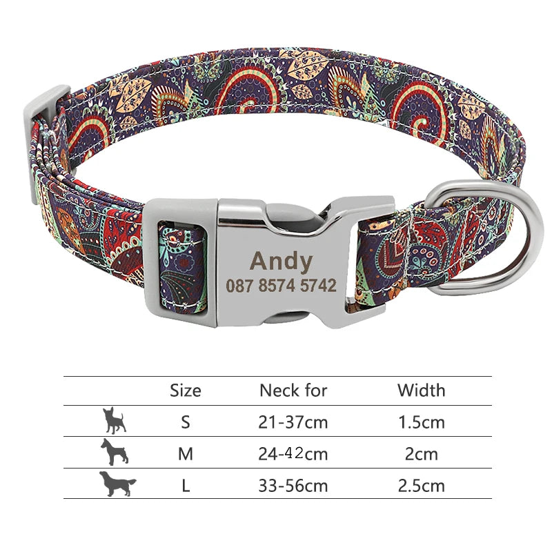 Personalized Adjustable Nylon Dog Collar with Name Buckle
