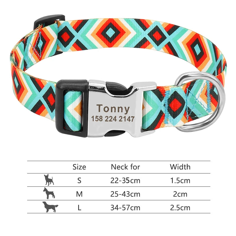 Personalized Adjustable Nylon Dog Collar with Name Buckle