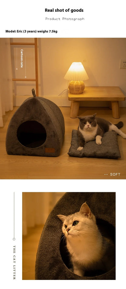 Triangle Closed Cat House Warm Sleeping Pet Nest