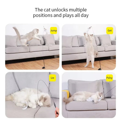 Interactive Hands-Free Cat Teaser Wand with Suction Cup Feather Toy