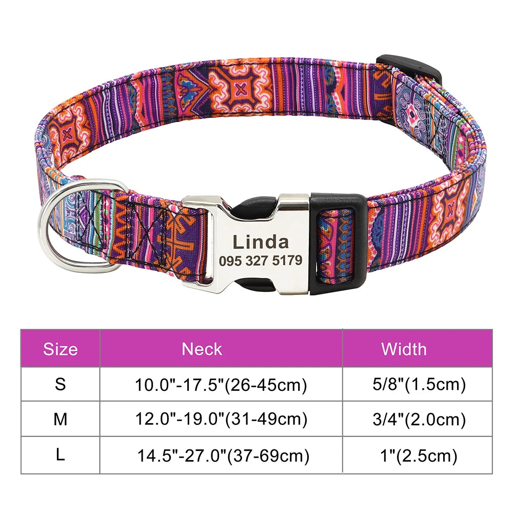 Personalized Adjustable Nylon Dog Collar with Name Buckle