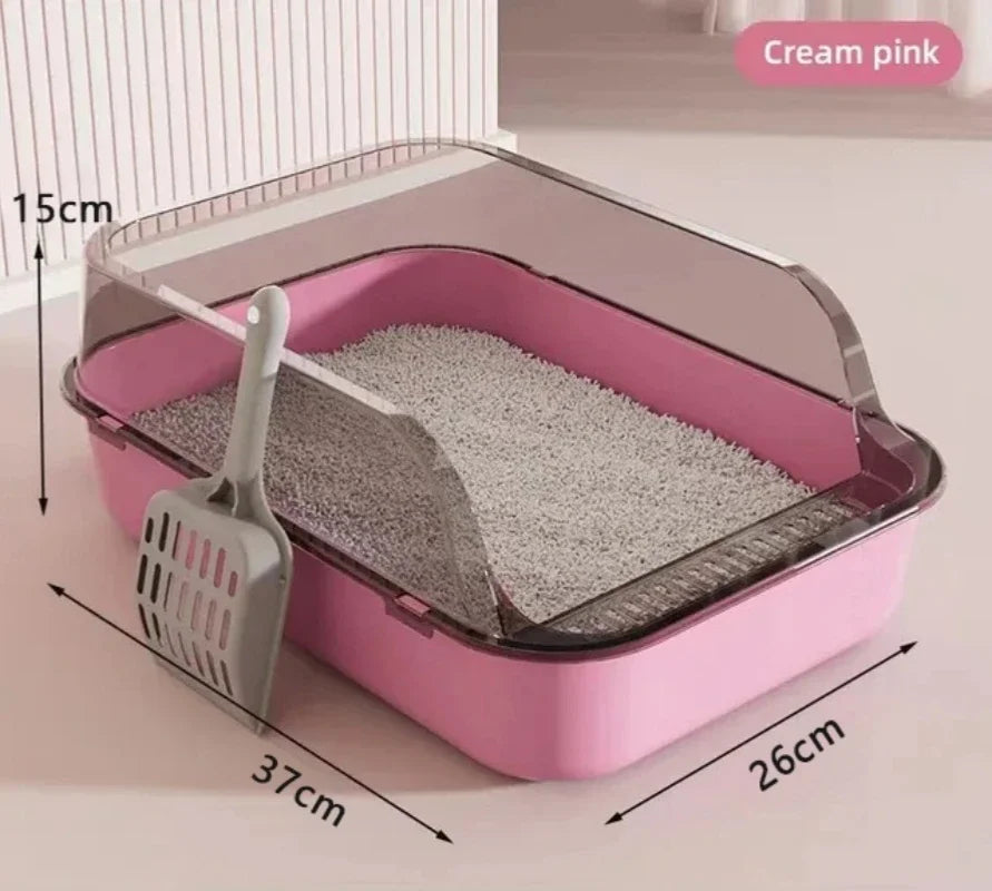 Semi-Enclosed Cat Litter Box Splash-Proof Tray