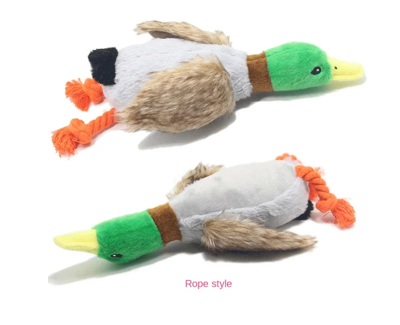 Plush Duck Squeaky Dog Chew Toy with Rope