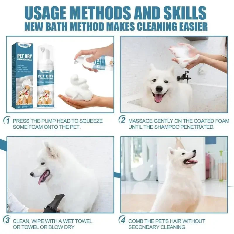Waterless Pet Shampoo Foam No Rinse Cleaning
