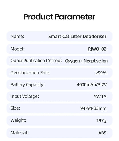 ROJECO Smart Cat Litter Deodorizer 4000mAh Odor Purifier