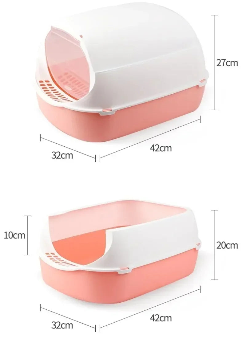 Semi-Enclosed Cat Litter Box Splash-Proof Tray