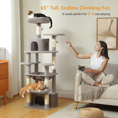 Large Cat Tree Tower with Scratching Posts Hammock and Condos
