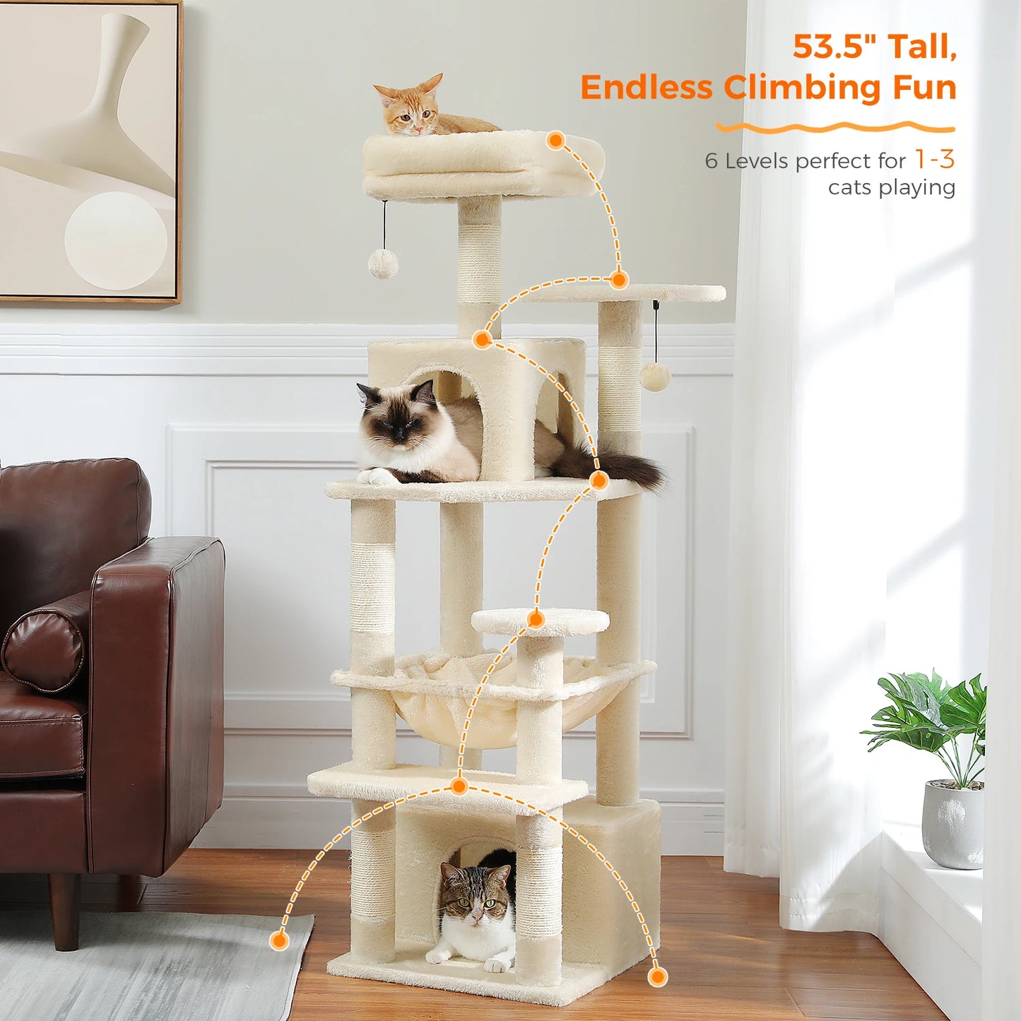 Large Cat Tree Tower with Scratching Posts Hammock and Condos