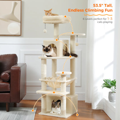 Large Cat Tree Tower with Scratching Posts Hammock and Condos