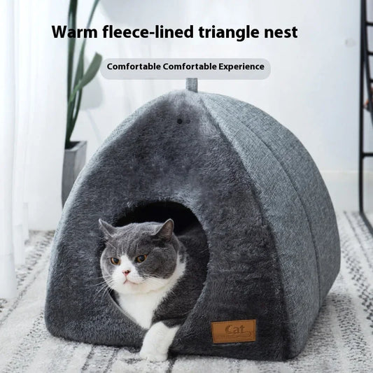 Triangle Closed Cat House Warm Sleeping Pet Nest