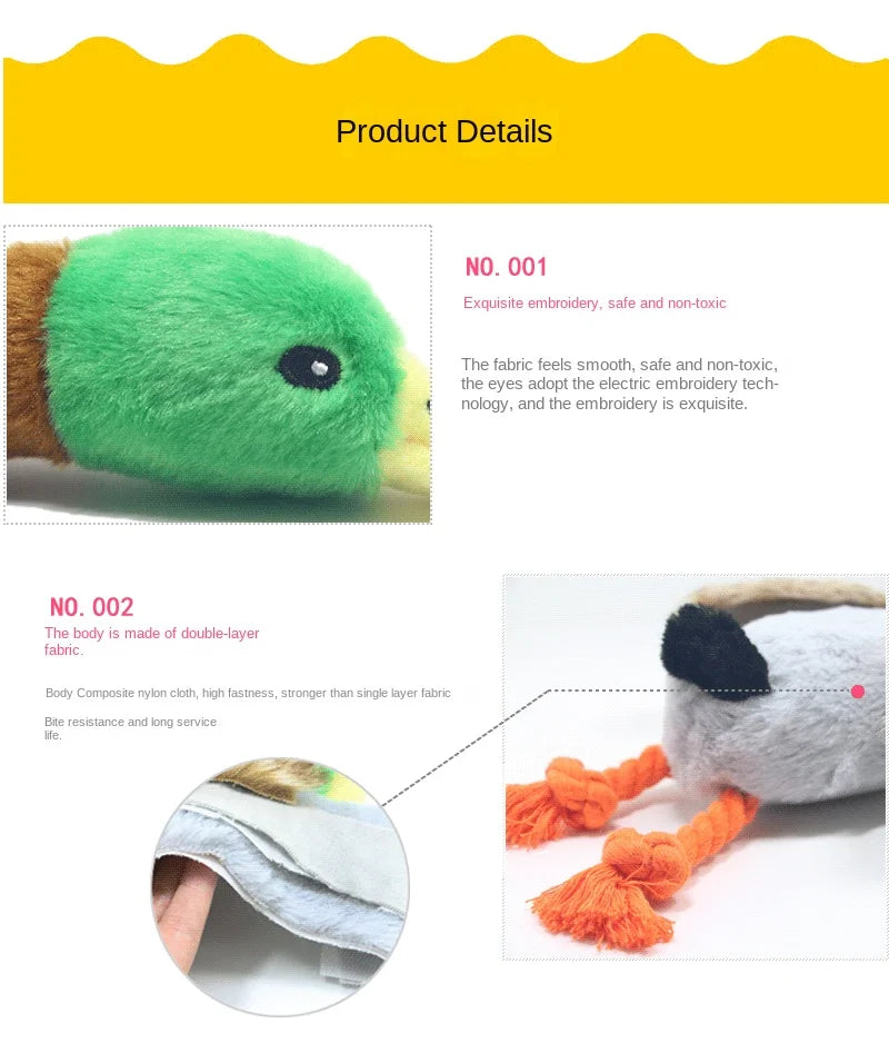 Plush Duck Squeaky Dog Chew Toy with Rope