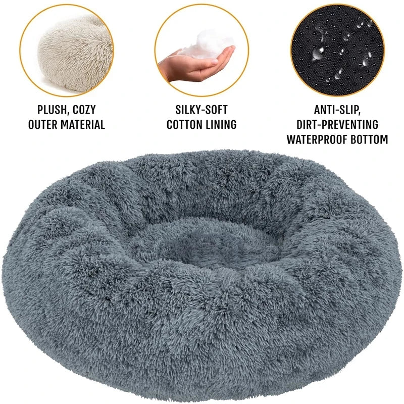 Round Plush Pet Bed 40–90cm for Dogs & Cats