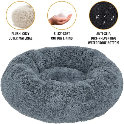 Round Plush Pet Bed 40–90cm for Dogs & Cats