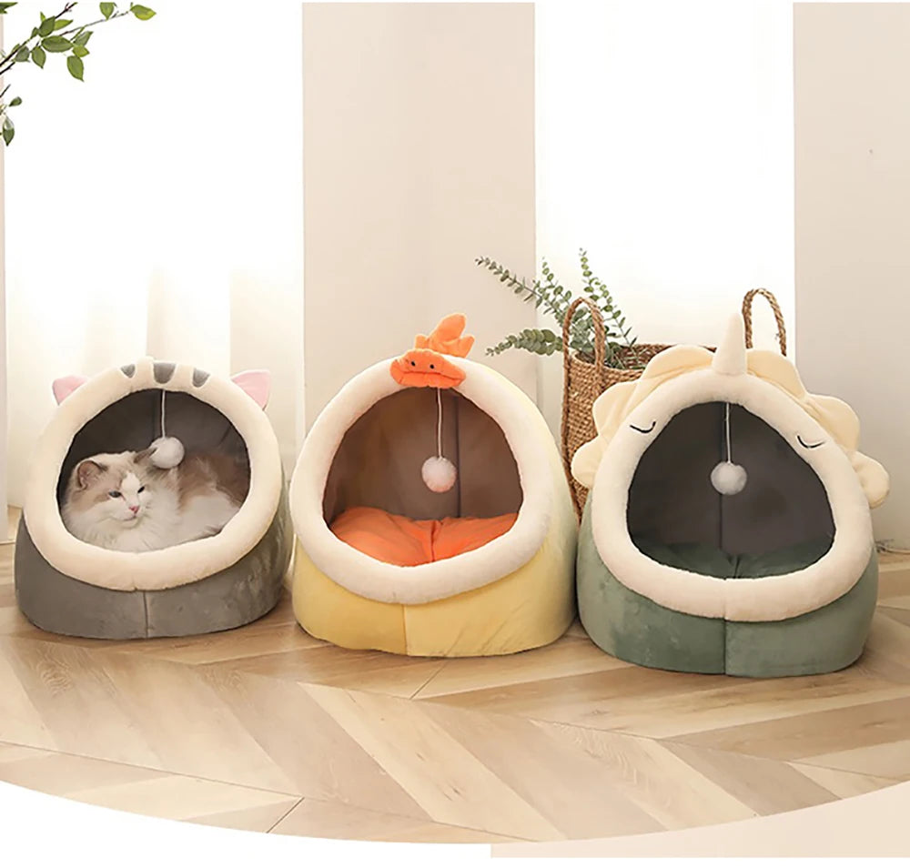 Foldable Cartoon Cat Bed Deep Sleep Pet Sleeping Cave