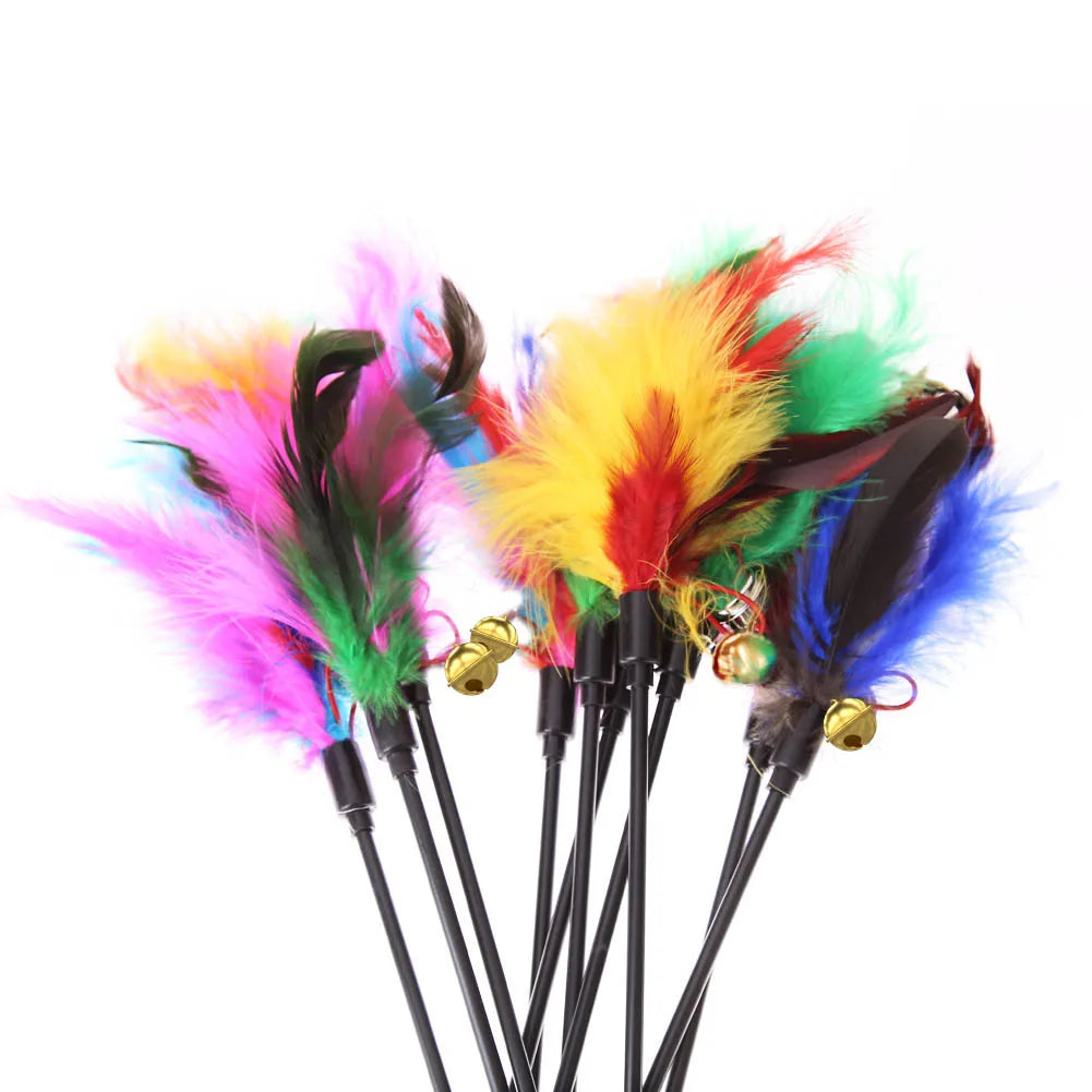 5pcs/set Colorful Feather Cat Wand Interactive Bell Teaser Toy Set