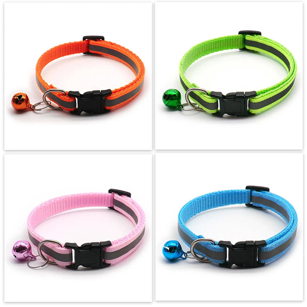 Reflective Adjustable Cat & Small Dog Collar Set with Bells (2pcs)