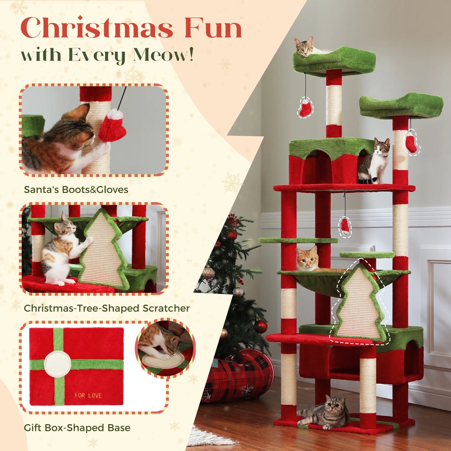 Large Cat Tree Tower with Scratching Posts Hammock and Condos