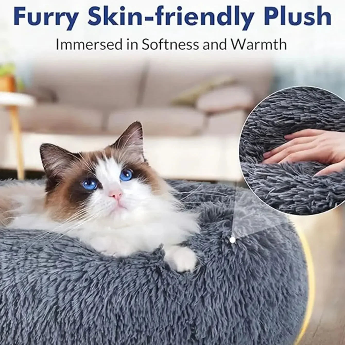 Round Plush Pet Bed 40–90cm for Dogs & Cats