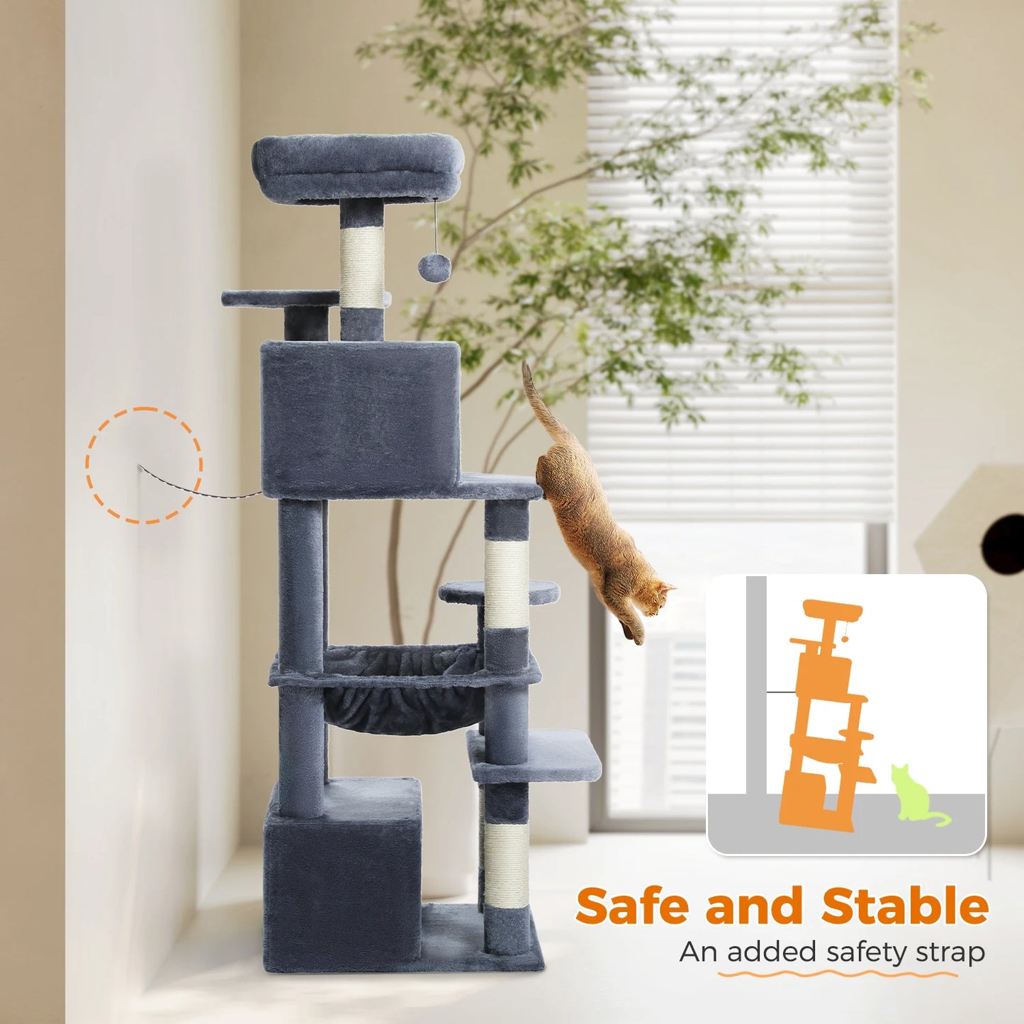 Large Cat Tree Tower with Scratching Posts Hammock and Condos
