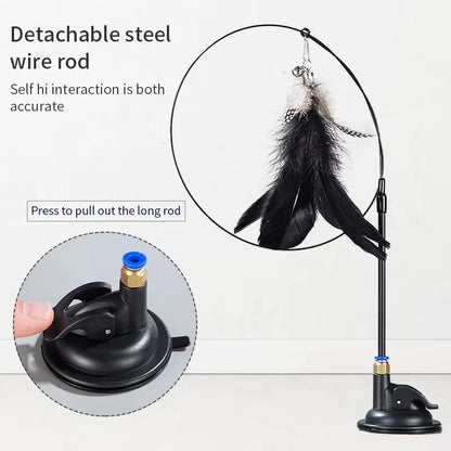 Interactive Hands-Free Cat Teaser Wand with Suction Cup Feather Toy