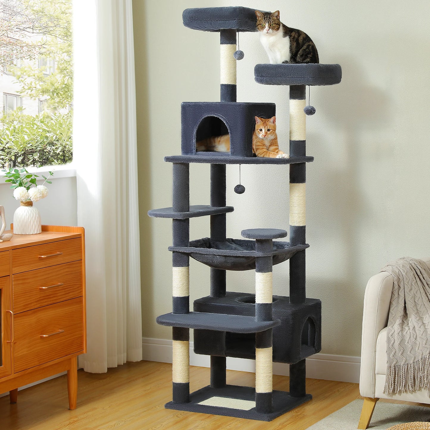Large Cat Tree Tower with Scratching Posts Hammock and Condos