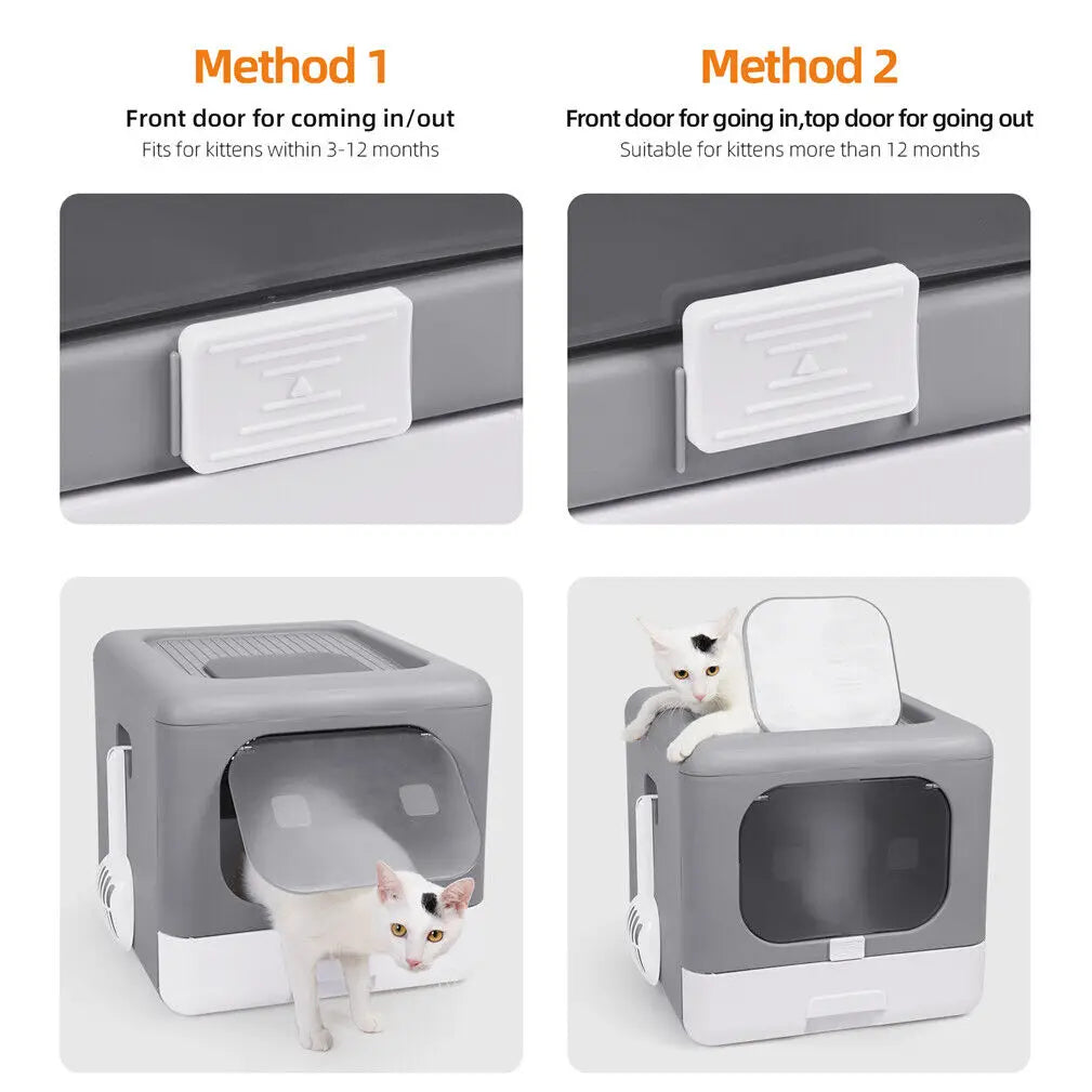 Foldable Enclosed Cat Litter Box with Scoop and Tray