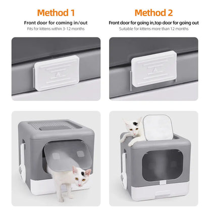 Foldable Enclosed Cat Litter Box with Scoop and Tray
