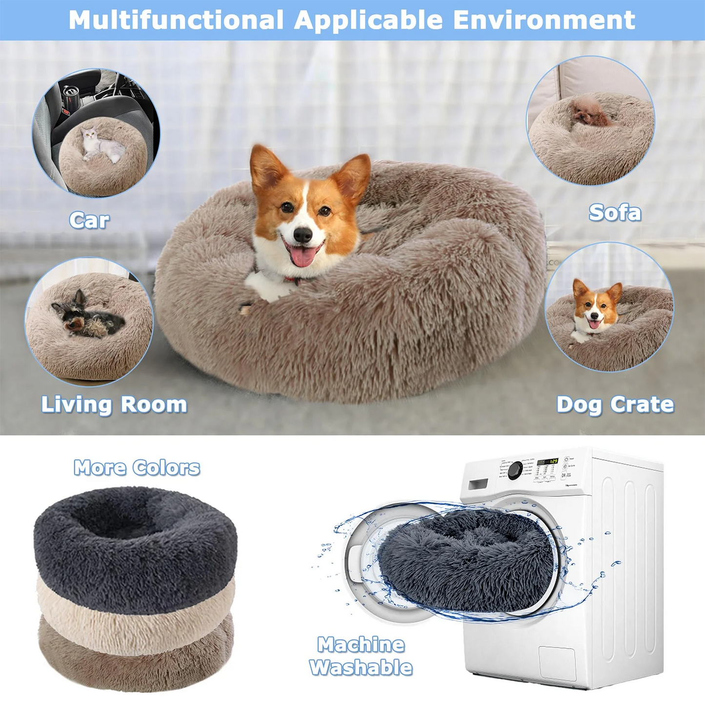 Round Plush Pet Bed 40–90cm for Dogs & Cats
