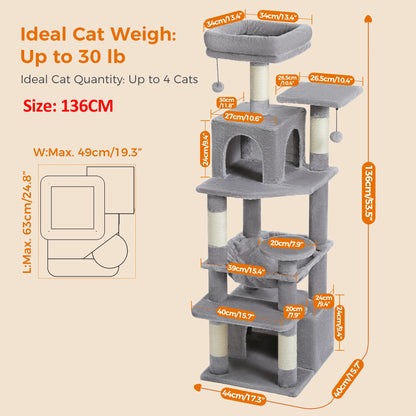 Large Cat Tree Tower with Scratching Posts Hammock and Condos