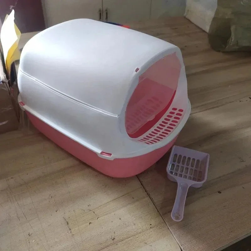 Semi-Enclosed Cat Litter Box Splash-Proof Tray