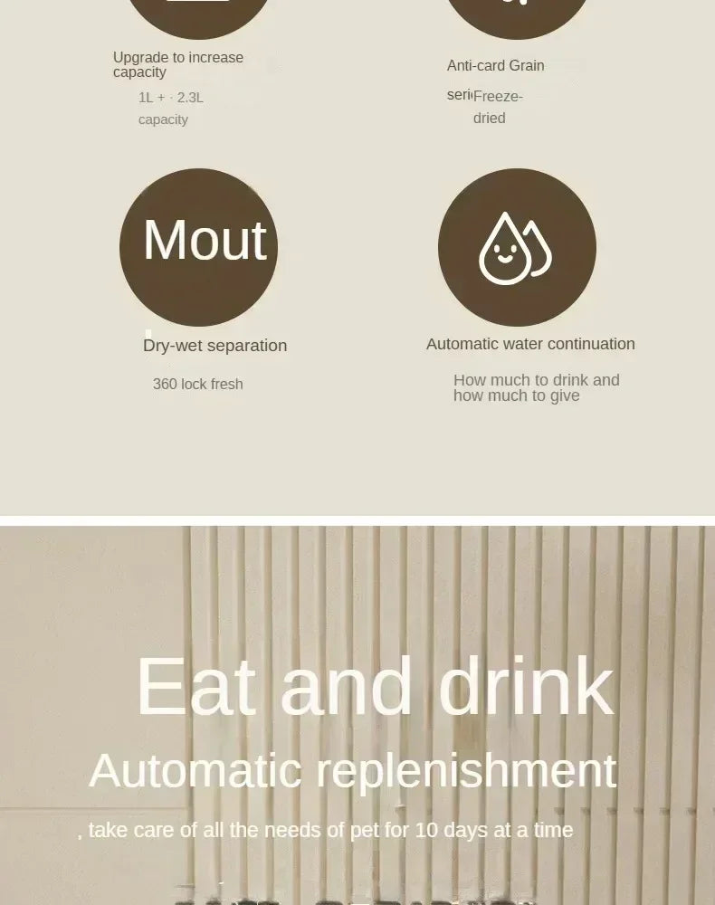 Automatic Dog & Cat Feeder with Water Fountain Large Capacity Food Storage Bowl