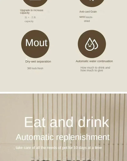 Automatic Dog & Cat Feeder with Water Fountain Large Capacity Food Storage Bowl