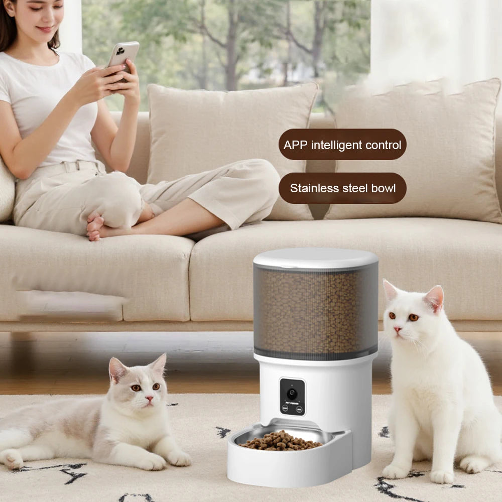 Smart WiFi App Video Pet Feeder Automatic Cat & Dog Food Dispenser with Stainless Steel Bowl