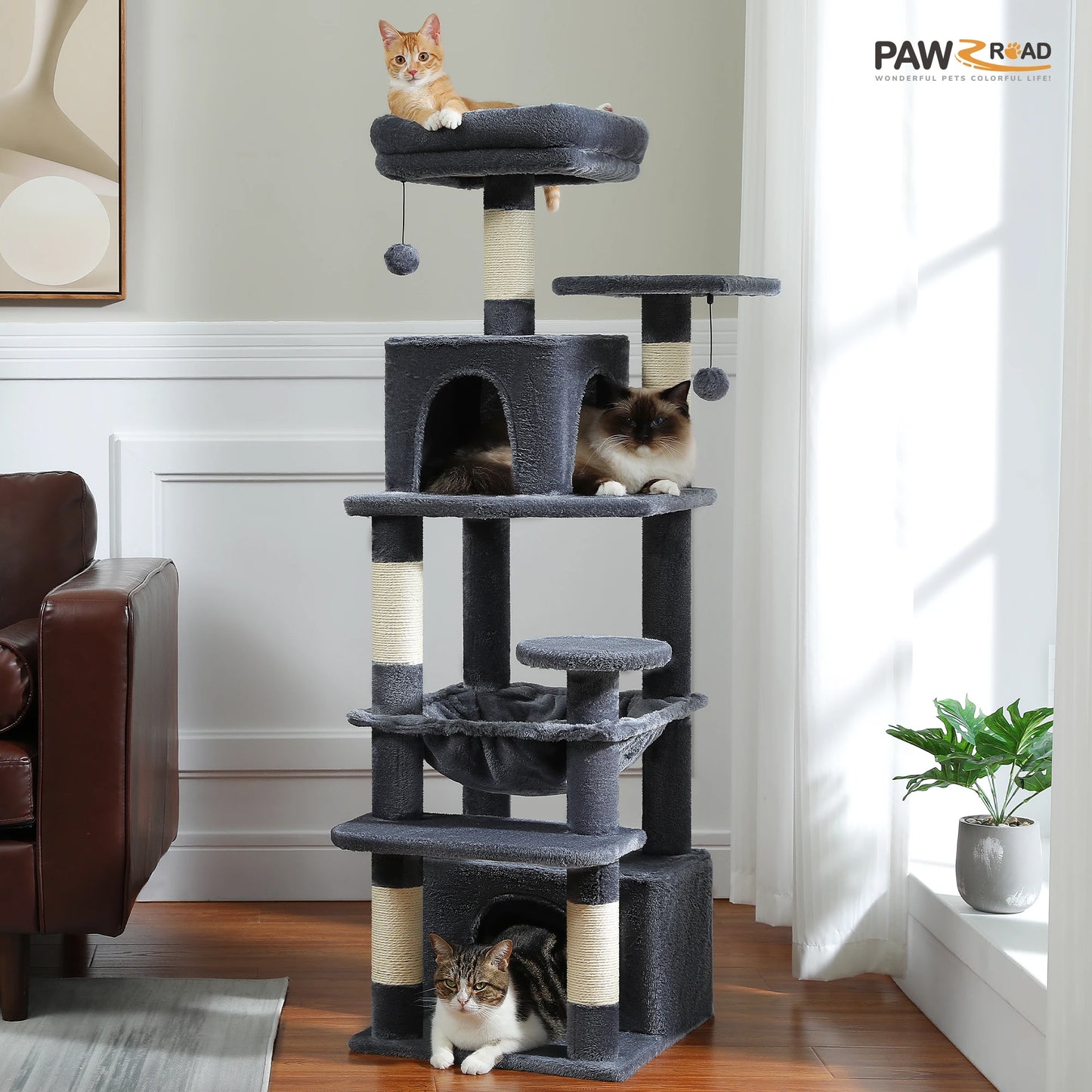 Large Cat Tree Tower with Scratching Posts Hammock and Condos