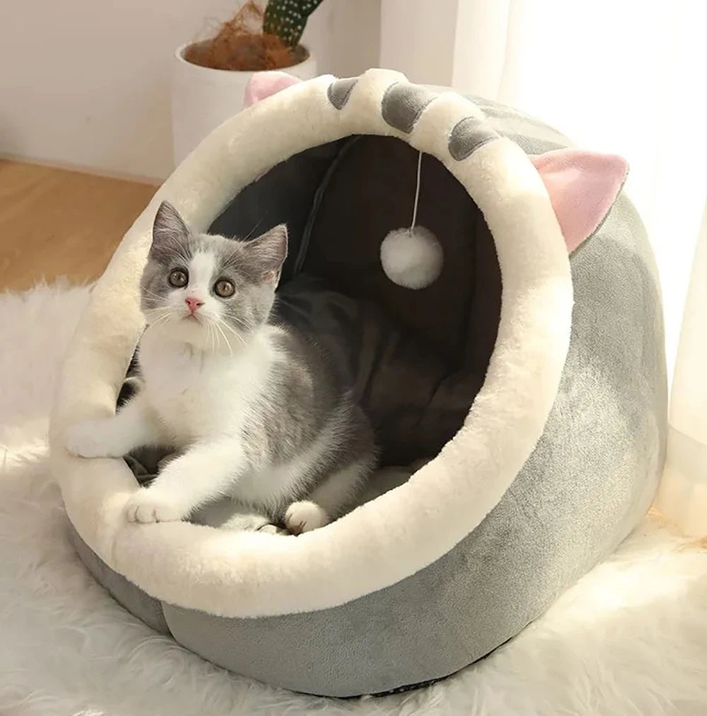 Foldable Cartoon Cat Bed Deep Sleep Pet Sleeping Cave