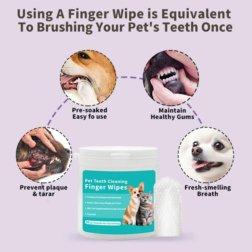 Disposable Finger Toothbrush Wipes for Dog & Cat Oral Cleaning